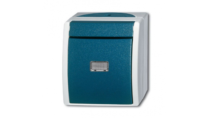 Переключатель 1-клавишный, с подсветкой, IP44, для открытого монтажа, серия ocean, цвет серый/сине-зелёный0